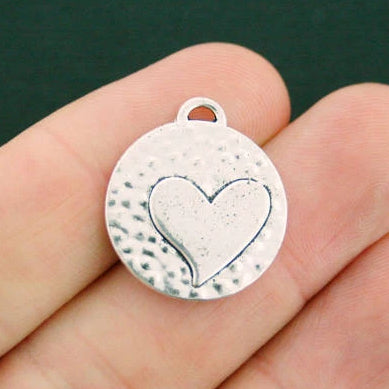 5 Heart Antique Silver Tone Charms 2 Sided - SC1292