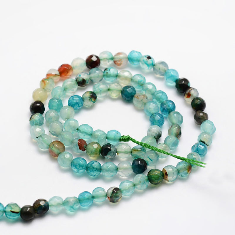 Perles d'Agate Naturelle à Facettes 4mm - Turquoise Océan - 1 Rang 92 Perles - BD1159