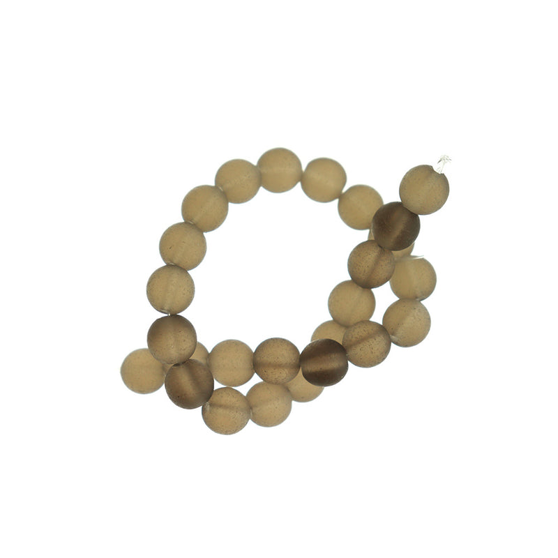 Perles rondes en verre de mer de culture 8 mm - Marron givré - 1 rang 24 perles - U239