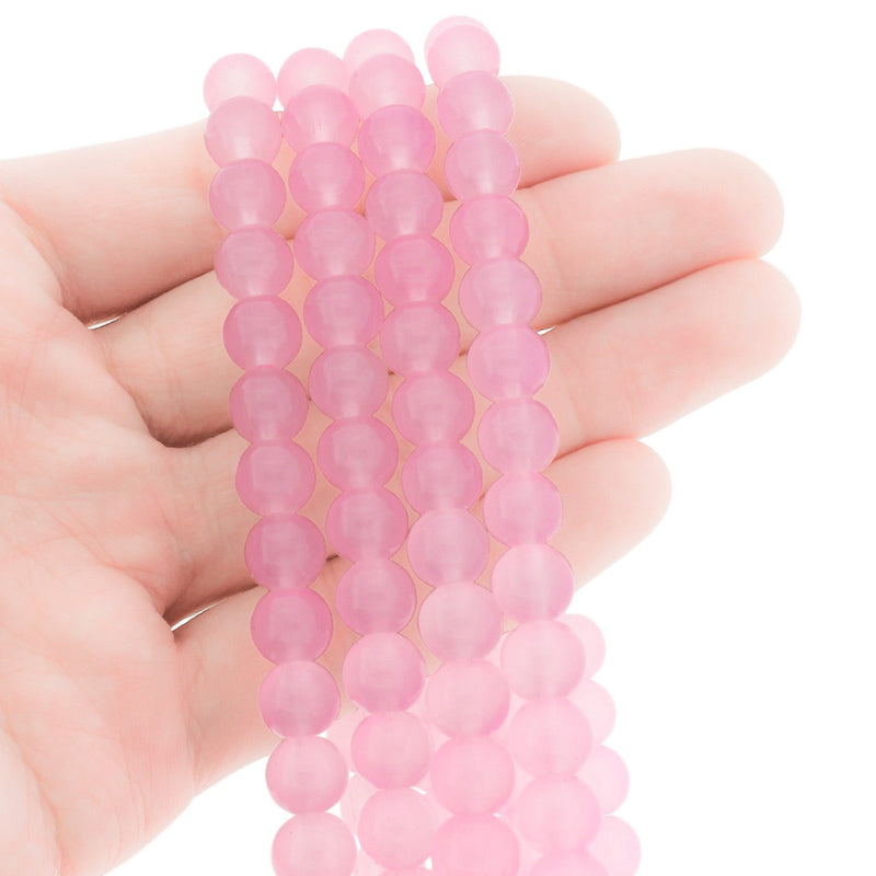 Perles Imitation Jade Rondes 8mm - Rose Pétale - 1 Rang 50 Perles - BD2747