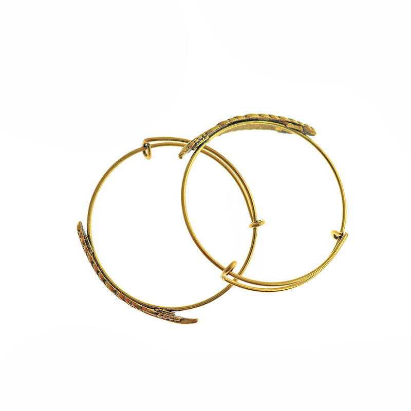 Antique Gold Tone Feather Adjustable Bangles - 60mm - 5 Bangles - N327