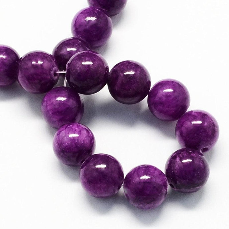 Perles rondes en jade naturel 8 mm - Violet foncé - 1 brin 50 perles - BD986
