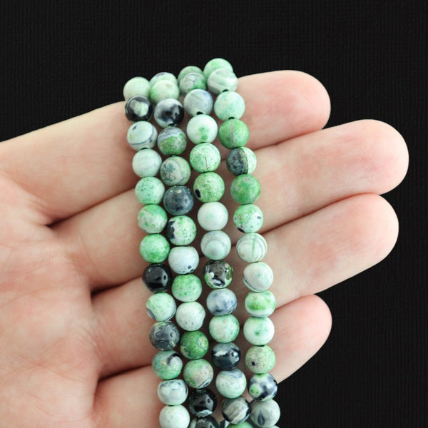 Round Natural Agate Beads 6mm - Green Marble - 1 Strand 60 Beads - BD1633