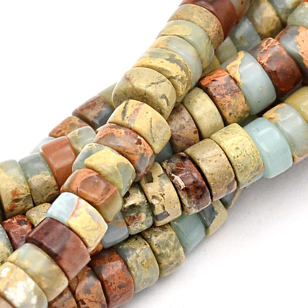 Heishi Synthetic Serpentine Beads 6mm x 3mm - Turquoise and Earth Tones - 20 Beads - BD198