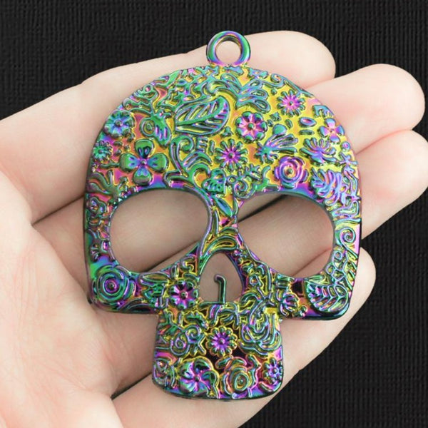 Floral Skull Rainbow Electroplated Charm - E1260