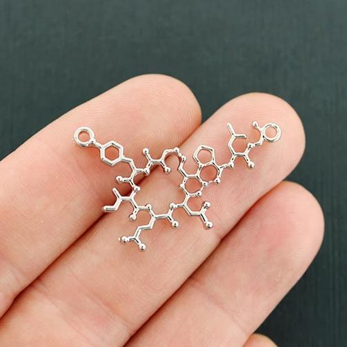 4 Oxytocin Molecule Connector Silver Tone Charms 2 Sided - SC6235
