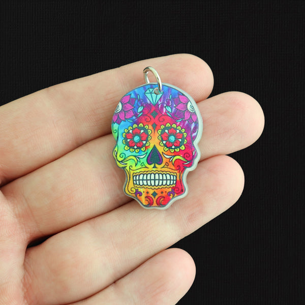 2 Floral Skull Acrylic Charms 2 Sided - K676