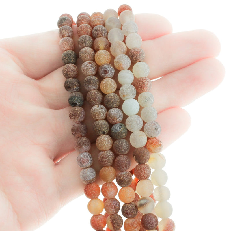 Round Natural Agate Beads 6mm - Frosted Sienna and Charcoal - 1 Strand 62 Beads - BD2529