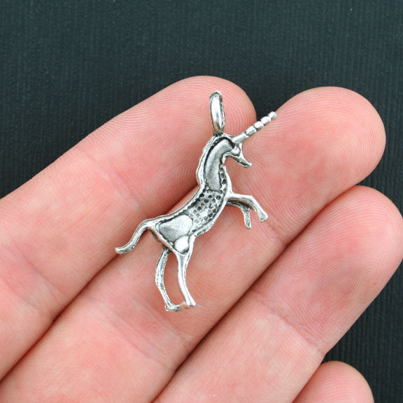 5 Unicorn Antique Silver Tone Charms - SC3727