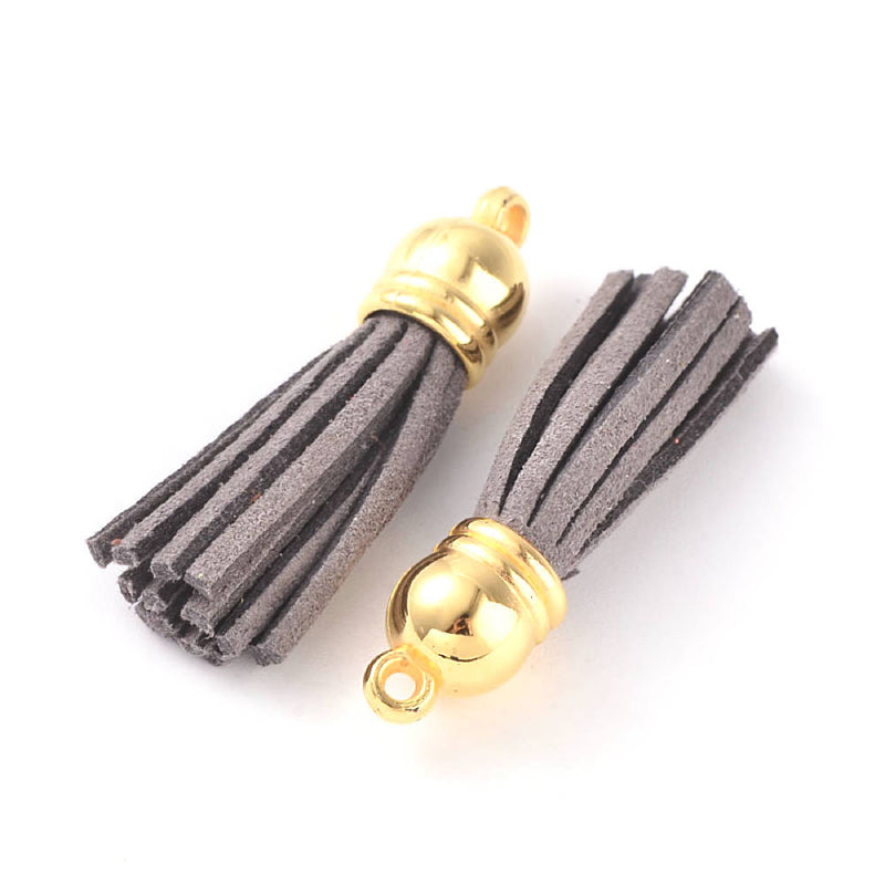 SALE Suede Tassels - Grey and Gold Tone - 4 Pieces - Z171