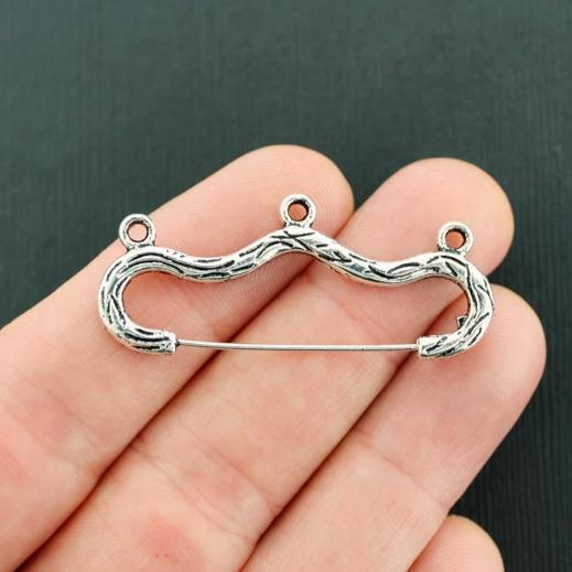 2 Safety Pin Connector Antique Silver Tone Charms - SC7977