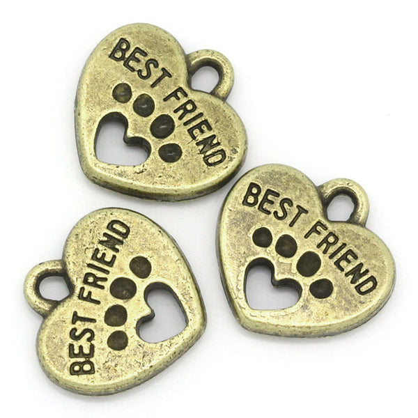 6 Best Friend Dog Paw Antique Bronze Tone Charms - BC782