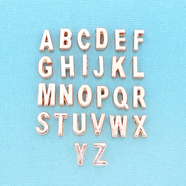26 Alphabet Letter Rose Gold Tone Slider Charms - 1 Set - ALPHA3420
