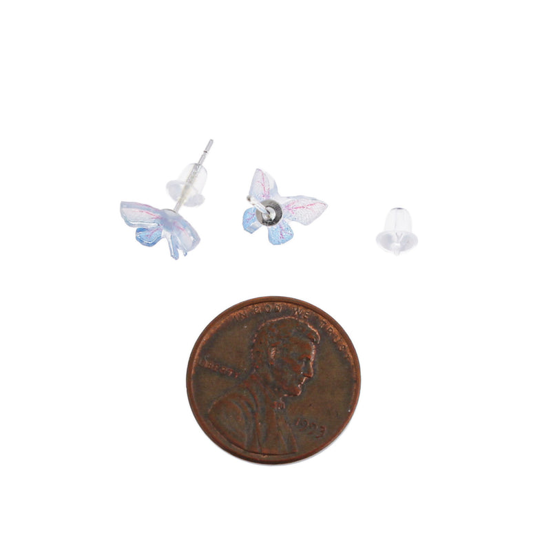 Sterling Silver Earrings - Purple Resin Butterfly Studs - 10mm x 5mm - 2 Pieces 1 Pair - ER250