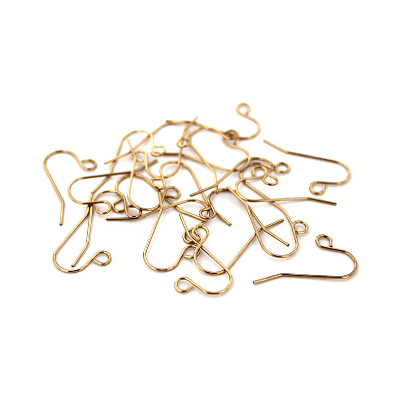 Gold Stainless Steel Earrings - Hook Wires - 21.5mm x 12mm - 10 Pieces 5 Pairs - FD664