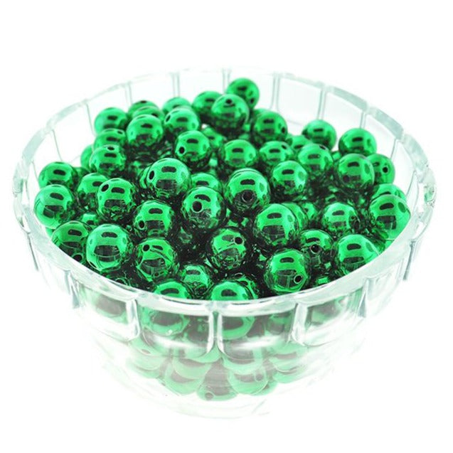 Round Resin Beads 12mm - Metallic Green - 25 Beads - BD2153