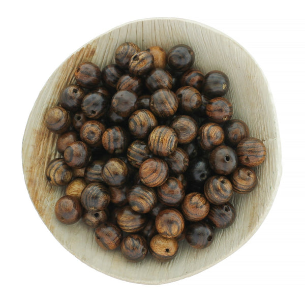 Perles rondes en bois 10 mm - Brun foncé naturel - 50 perles - BD320