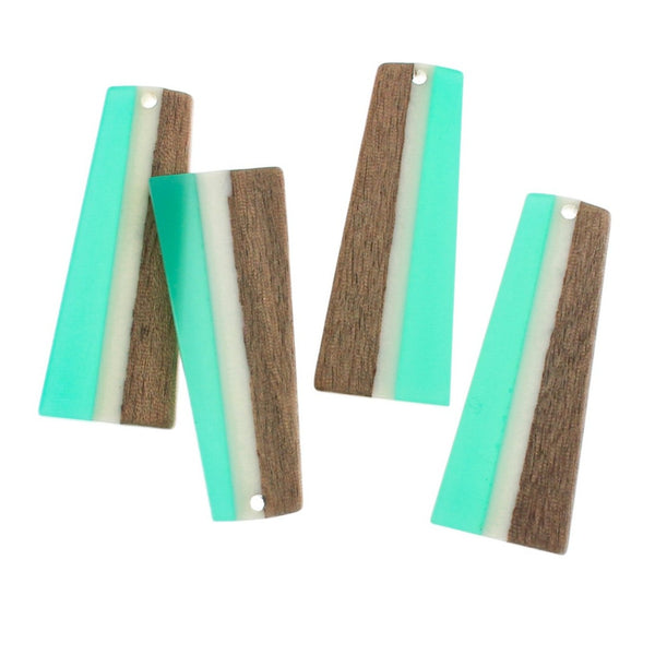 Geometric Natural Wood and Turquoise Resin Charm 49mm - WP235