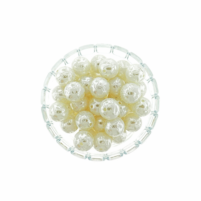 Perles Acryliques Rondes 16mm - Tourbillon Blanc Nacré - 10 Perles - BD2073
