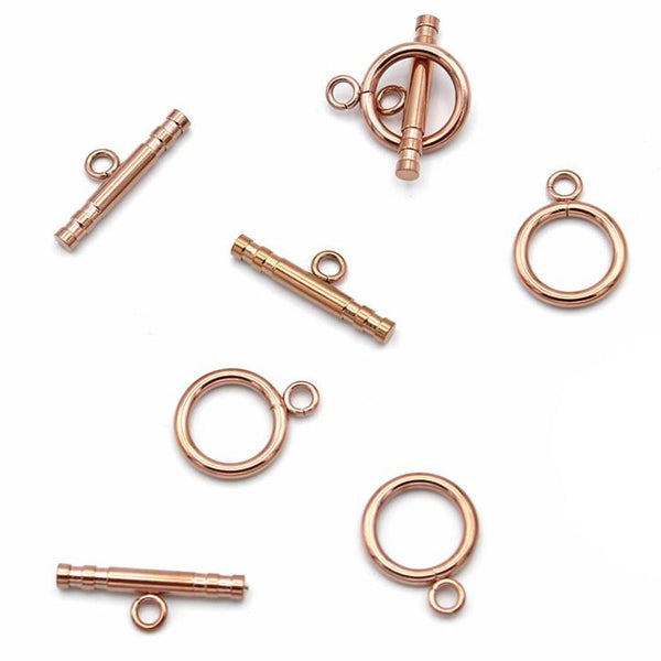 Rose Gold Stainless Steel Toggle Clasps 22mm x 13mm - 1 Set 2 Pieces - FD975