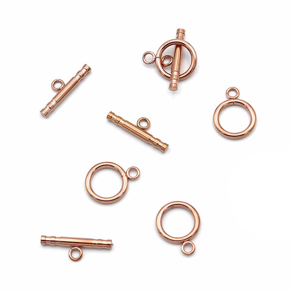 Fermoirs Toggle en Acier Inoxydable Or Rose 22mm x 13mm - 5 Sets 10 Pièces - FD975