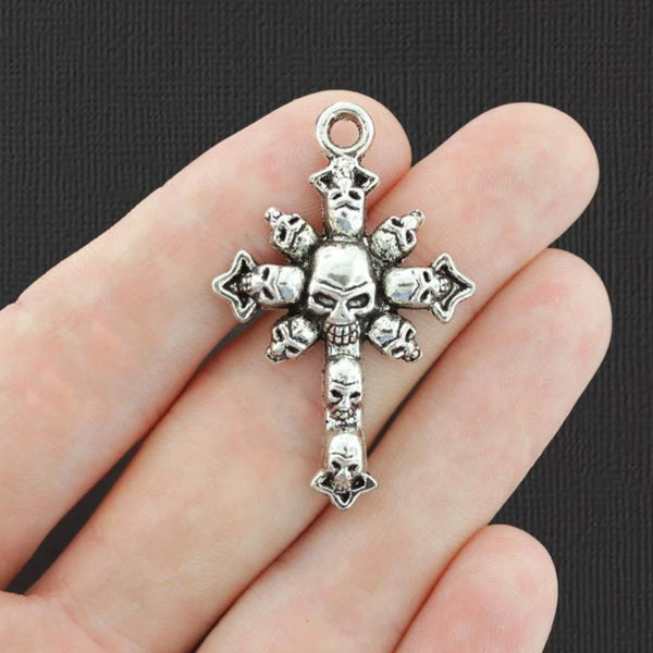 5 Skull Cross Antique Silver Tone Charms - SC7865