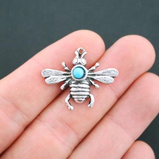 4 Bee Antique Silver Tone Charms With Imitation Turquoise - SC5132