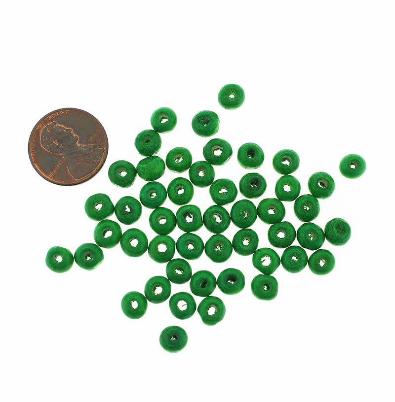 Round Wood Beads 6mm - Green - 50g 670 Beads - BD1196