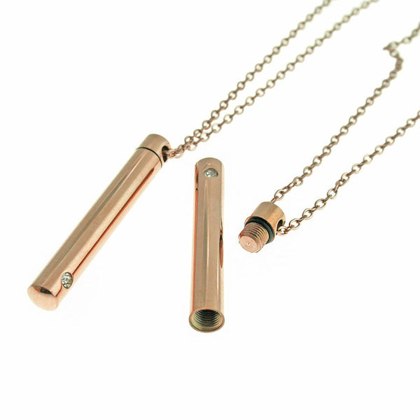 Collier chaîne câble en or rose 20" avec pendentif urne funéraire - 2,5 mm - 1 collier - Z232