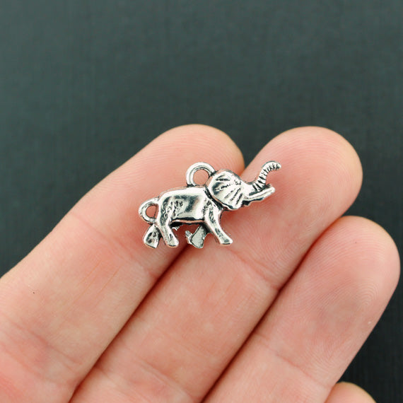 4 breloques connecteur éléphant ton argent 2 faces - SC7976