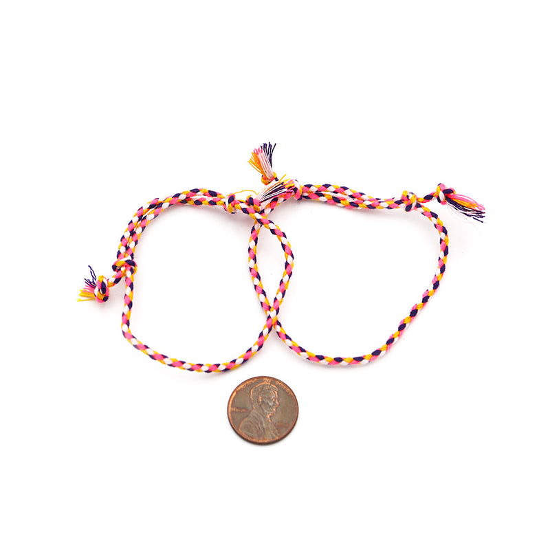 Bracelets en coton tressé 9" - 1,2 mm - Rose vif et violet - 2 bracelets - N726
