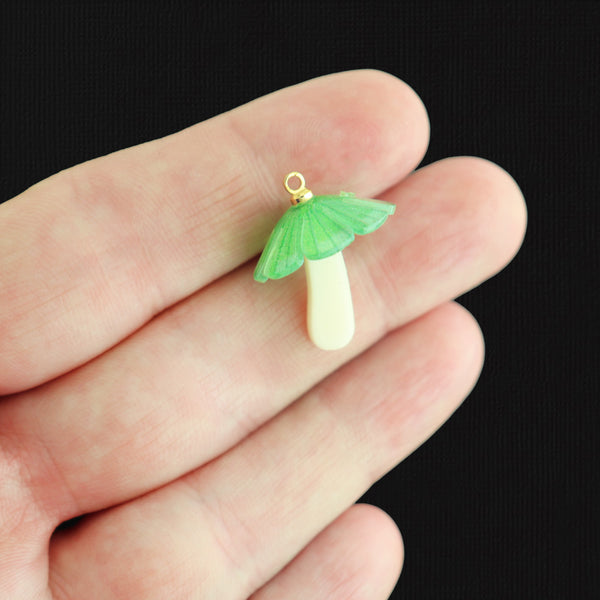 BULK 5 Sea Green Mushroom Plastic and Acrylic Charms 3D - K155