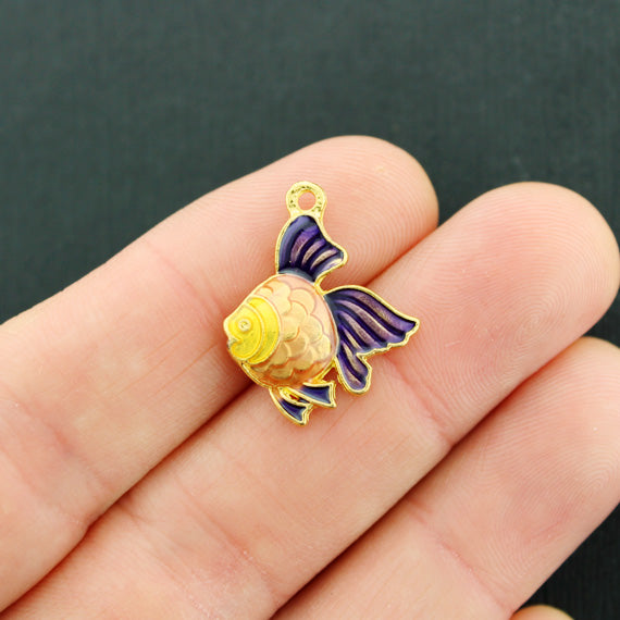 2 Tropical Fish Gold Tone Enamel Charms - E701