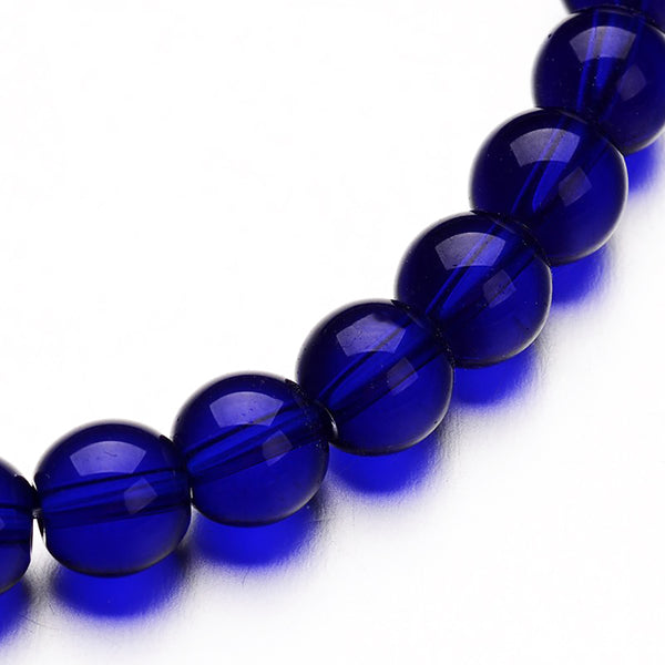 Perles de Verre Rondes 4mm - Bleu Foncé - 1 Rang 80 Perles - BD1099