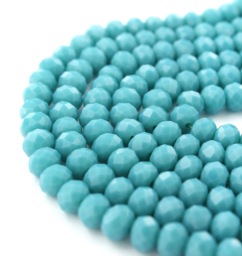 Faceted Glass Beads 8mm x 6mm - Turquoise Blue - 1 Strand 71 Beads - BD1657