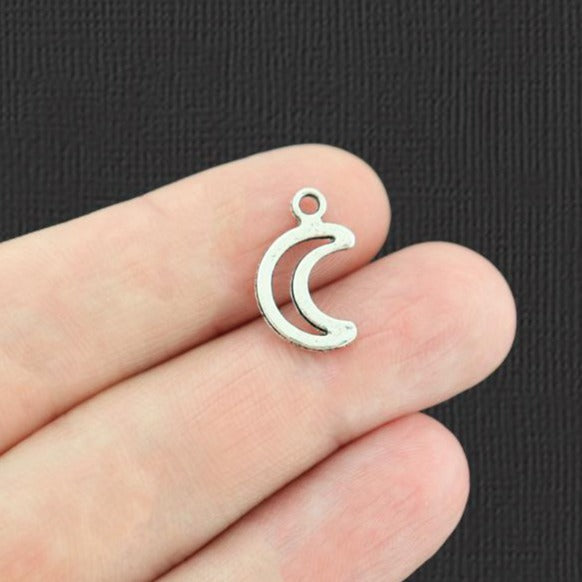 20 Crescent Moon Antique Silver Tone Charms 2 Sided - SC4358