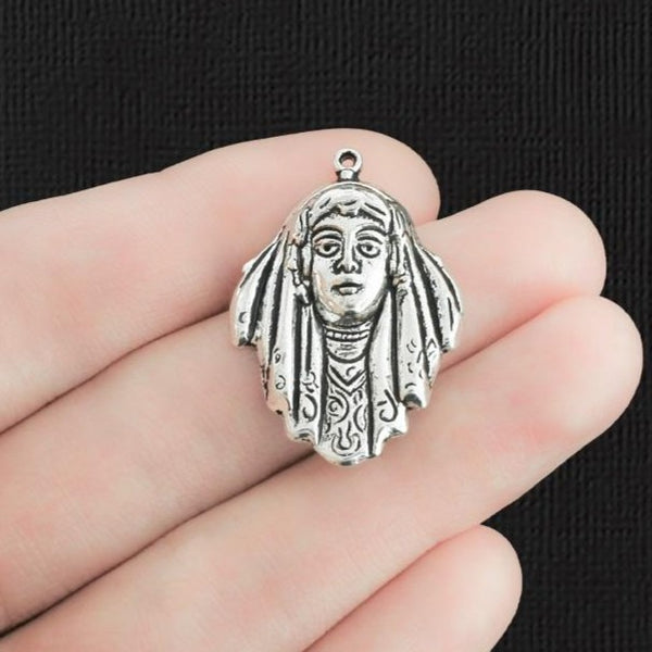 4 Native American Maiden Antique Silver Tone Charms - SC910