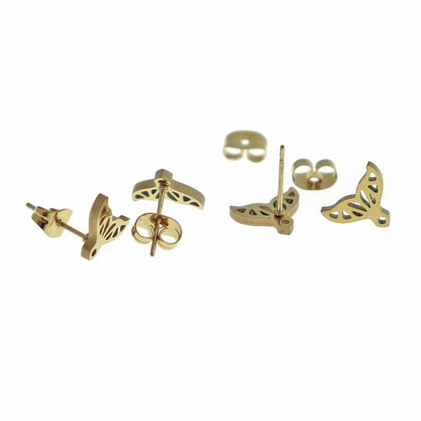 Gold Stainless Steel Earrings - Whale Tail Studs - 10mm x 8mm - 2 Pieces 1 Pair - ER475