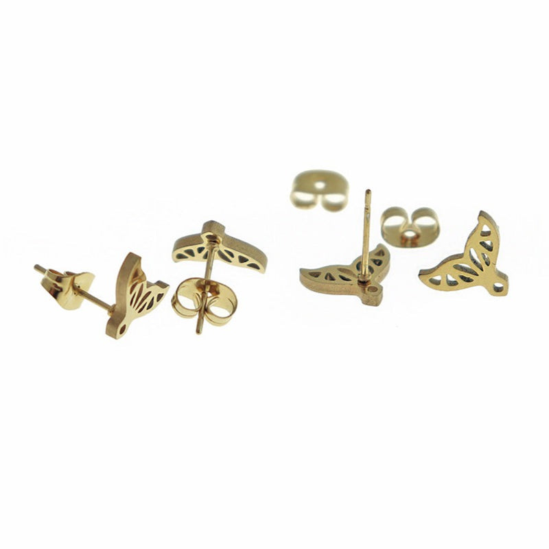 Boucles d'oreilles en acier inoxydable doré - clous de queue de baleine - 10 mm x 8 mm - 2 pièces 1 paire - ER475
