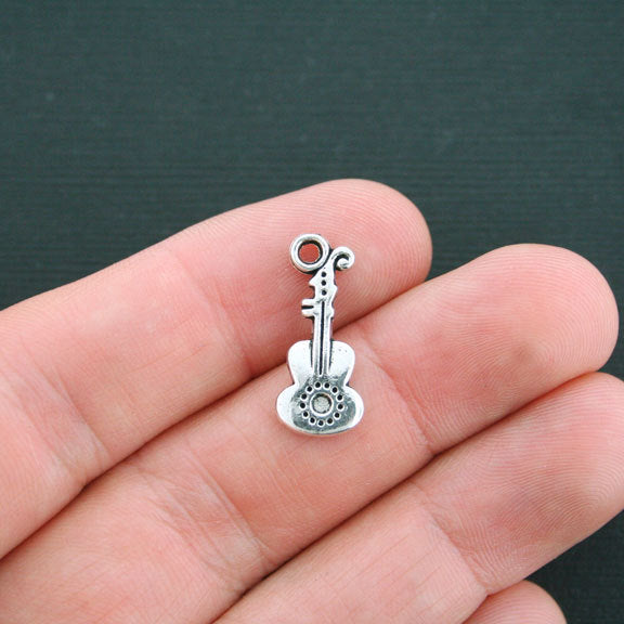 8 Guitar Antique Silver Tone Charms 2 Sided - SC4236