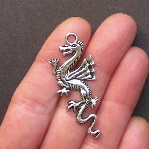 3 Dragon Antique Silver Tone Charms - SC1397