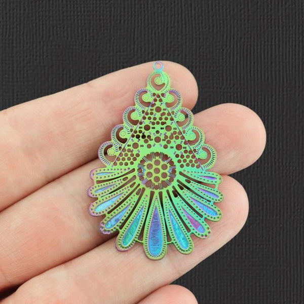 2 Feather Filigree Rainbow Electroplated Enamel Charms - E376