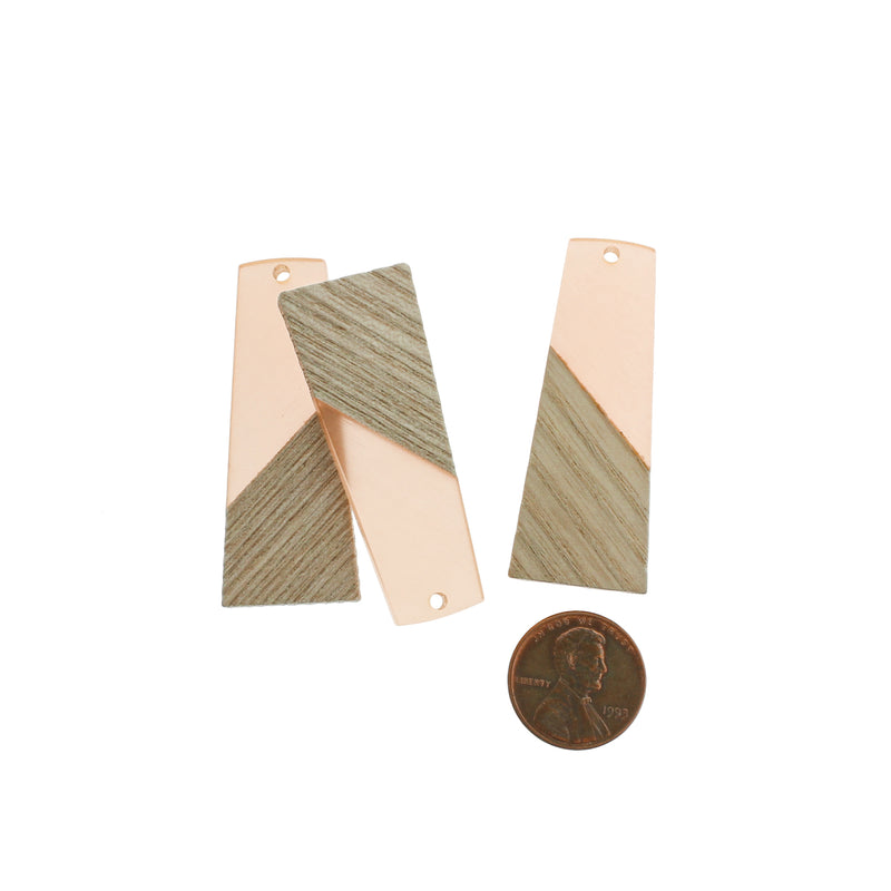 SALE Geometric Natural Wood and Pale Pink Resin Charm 49mm - WP413