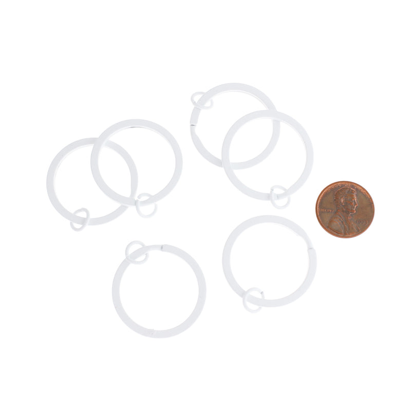 White Enamel Key Rings with Attached Jump Ring - 30mm - 4 Pieces - FD157