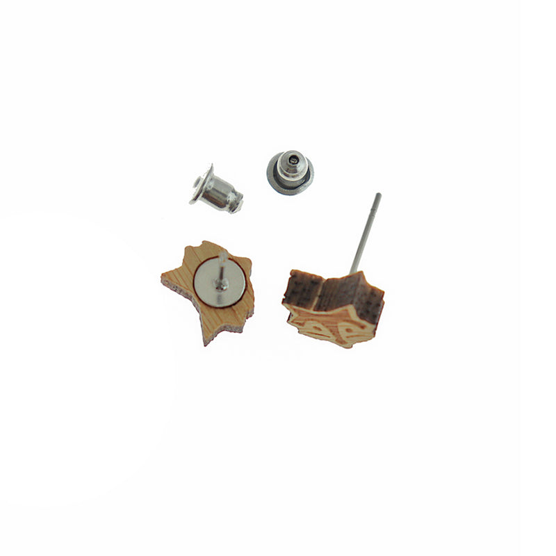 Wood Stainless Steel Earrings - Fox Studs -10mm x 8mm - 2 Pieces 1 Pair - ER450