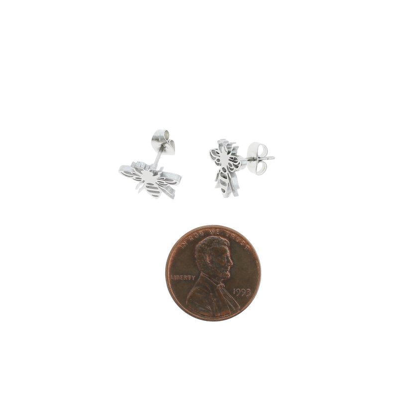 Stainless Steel Earrings - Bee Studs - 13mm x 12mm - 2 Pieces 1 Pair - ER040