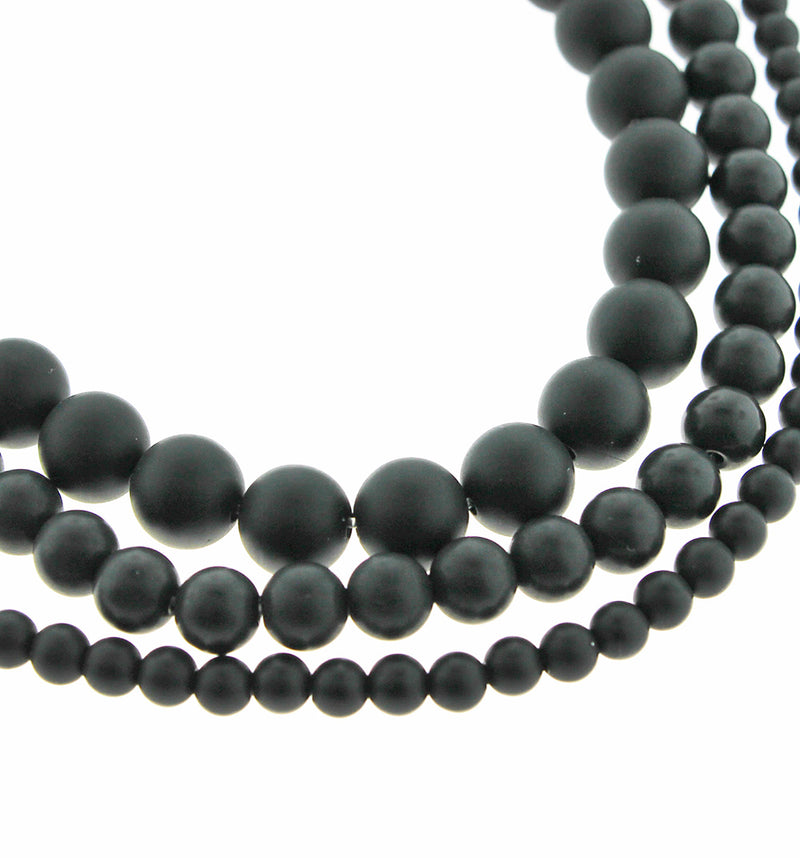 Perles d'agate naturelle rondes 4mm -8mm - Choisissez votre taille - Noir mat - 1 brin complet de 15" - BD1873