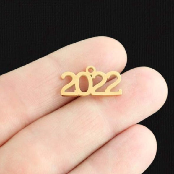 SALE Year 2022 Gold Stainless Steel Charm - SSP529