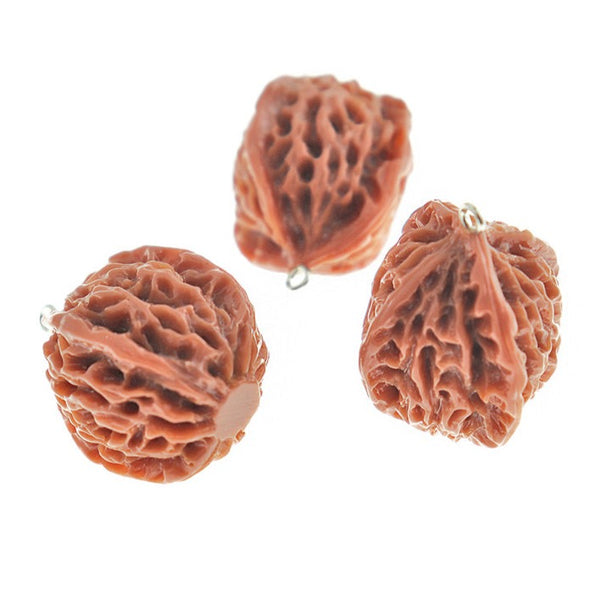 2 Walnut Resin Charms 3D - K616