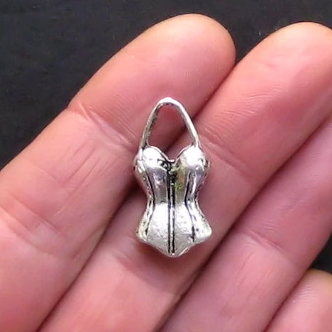 5 Corset Antique Silver Tone Charms 2 Faces - SC697